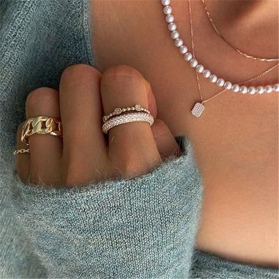 Beaded Texture Band Subtle Statement Crystal Cubic Zircon Ring in 18K Gold Plated for Women Party Accessories Wedding Gift