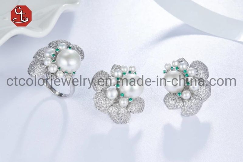 Fashion Pearl Jewelry Set Natural Freshwater Pearls Rings Earrings 925 Sterling Silver Jewelry for Women Gift