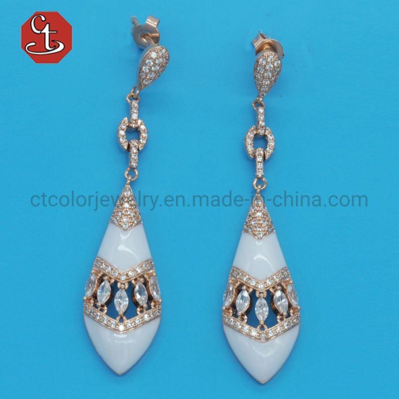 Ruby CZ Silver Earring Green Enamel Silver Eardrop Fashion Enamel Silver or Brass Earrings