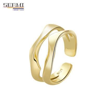S925 Silver Ring Female Design Irregular Wavy Double Opening Ring