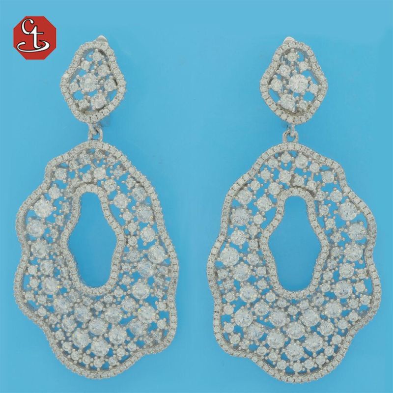 Fashion Hollow Brass or Silver Earring Pave CZ Geometric Earrings