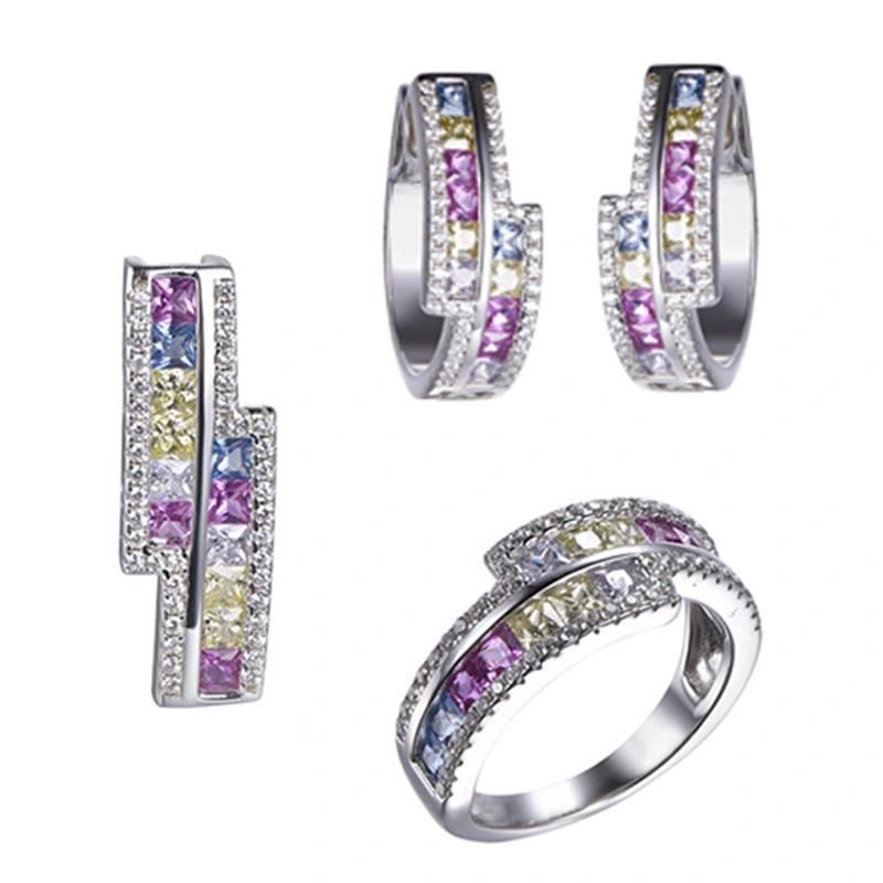 925 Silver Rainbow Earring Pendant Ring Promotion Jewelry Set