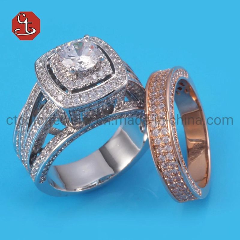 Rings For Women And Men Fashion Lovers′ Set Ring Cubic Zirconia Rhodium&Rose Gold Color Wedding Engagement Accessories