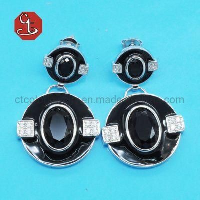 Created Black Onyx Silver Earring Gem Stone Jewelry with Enamel Elegant Sterling 925 Silver Jewelry
