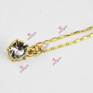 Big Crystal Charm Pendant Necklace with Flat Chain