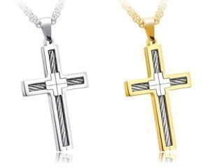 Fashion Punk Male Cross Jesus Pendants Silver Gold Stainless Steel Cable Wire Jesus Rope Cross Pendant Necklaces Jewelry for Men