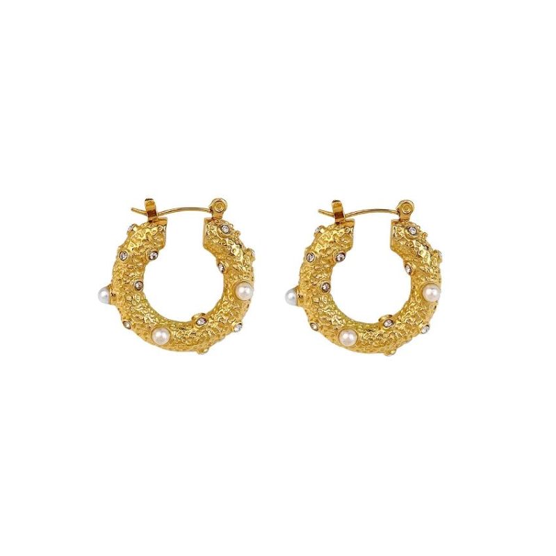 Exaggerated Circular Pearl Zircon Earrings 18K Gold Plated Jewelry Hoop Earrings