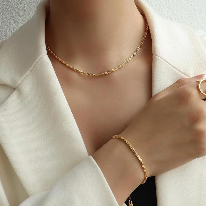 PVD Gold Plated 316L Stainless Steel Jewelry Fashion New Cauliflower Chain Bracelet Necklace Jewelry