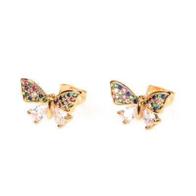 2021 New Design Copper Stud Earrings Fashion Rhinestone Butterfly Stud Earrings