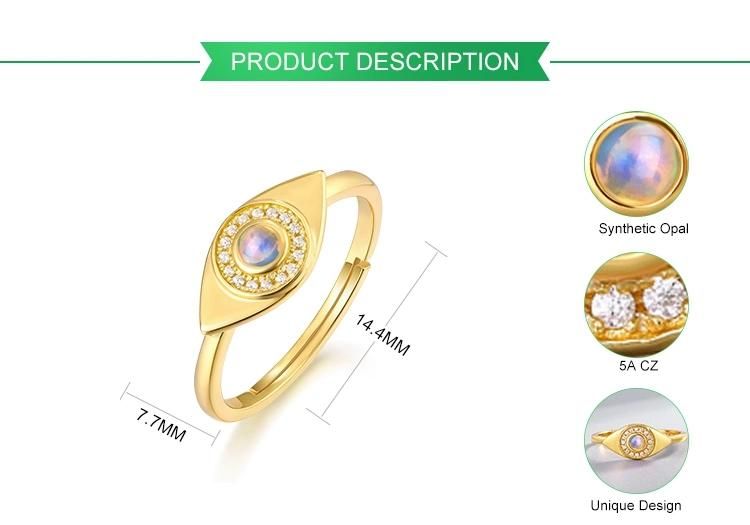 Trendy Unique Gold Plated Rings Jewelry Wholesale Women Lucky Eye Synthetic Opal Adjustable Finger Ring