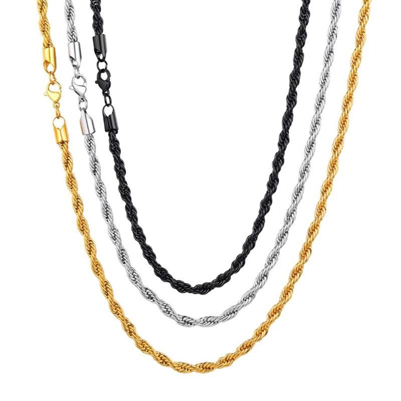 Fashion Accessories Chain 2-6mm Twist Rope Gold Plated Necklace Jewelry for Custom Jewelry