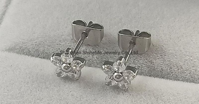 Fashion Jewelry Top Quality ASTM F136 Titanium Body Piercing Silver Jewelry CZ Ear Studs Earring Tper10