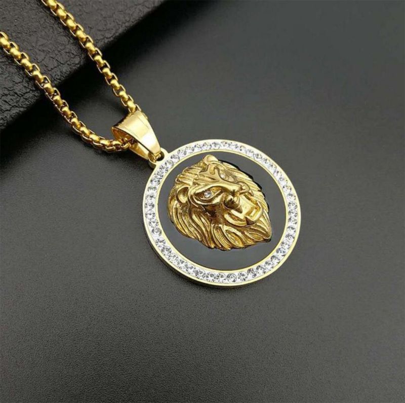 Explosion Hip Hop Hiphop Jewelry Stainless Steel Gold-Plated Diamond Lion Head Pendant Spt2622