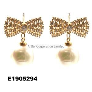 Wholesale New Style 14K 18K Real Gold Freshwater Pearl CZ Earring Jewelry