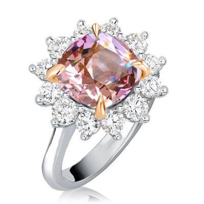 Wholesale Jewelry High Quality Lucky Pink Zircon Flower Diamond Leaf Zircon Women Ring Silver Jewelry