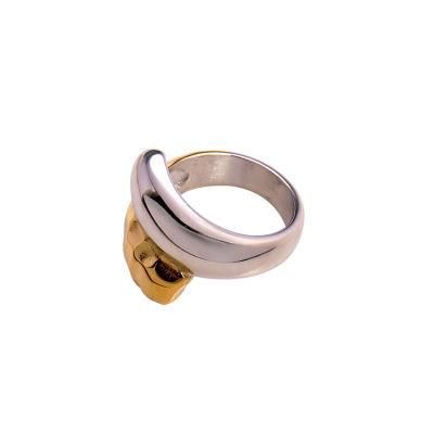 Chinese 16mm Simple Stainless Steel Gold and Silver Double Colour Ring