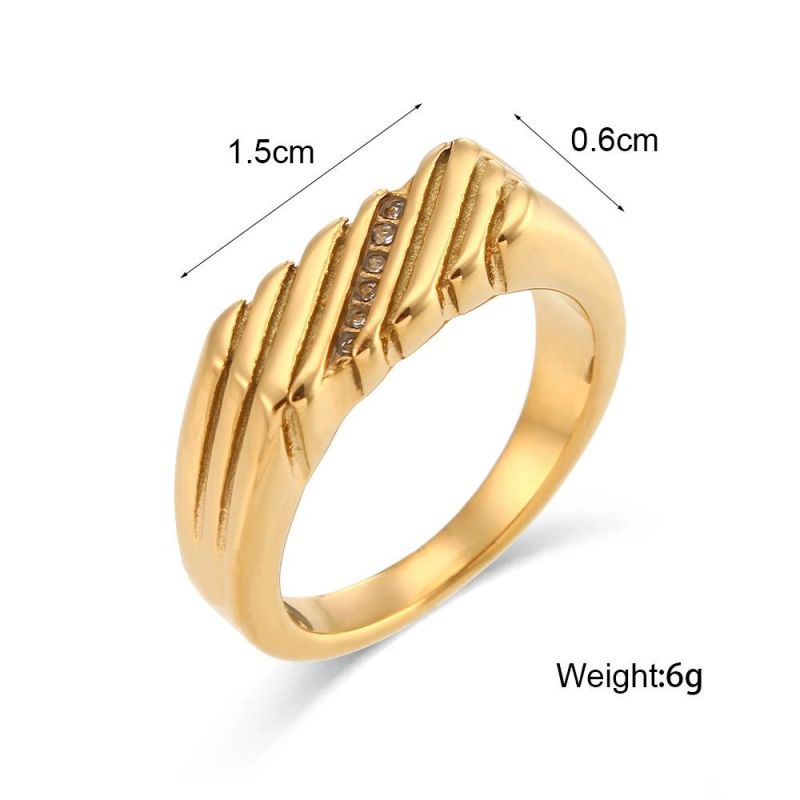 Factory Customized Fashion Jewelry Ins Cross Border Retro Fashion Fashion Ring Jewelry Female Stainless Steel Diagonal Stripe Zircon Rectangular Ring