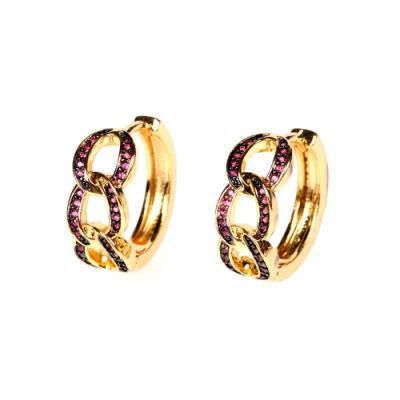 Fashion Cuban Chain Round Shape 18K Gold Plating Hoop Earring