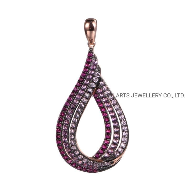 925 Sterling Silver Color Stones Pave Setting Drop Shaped Pendant