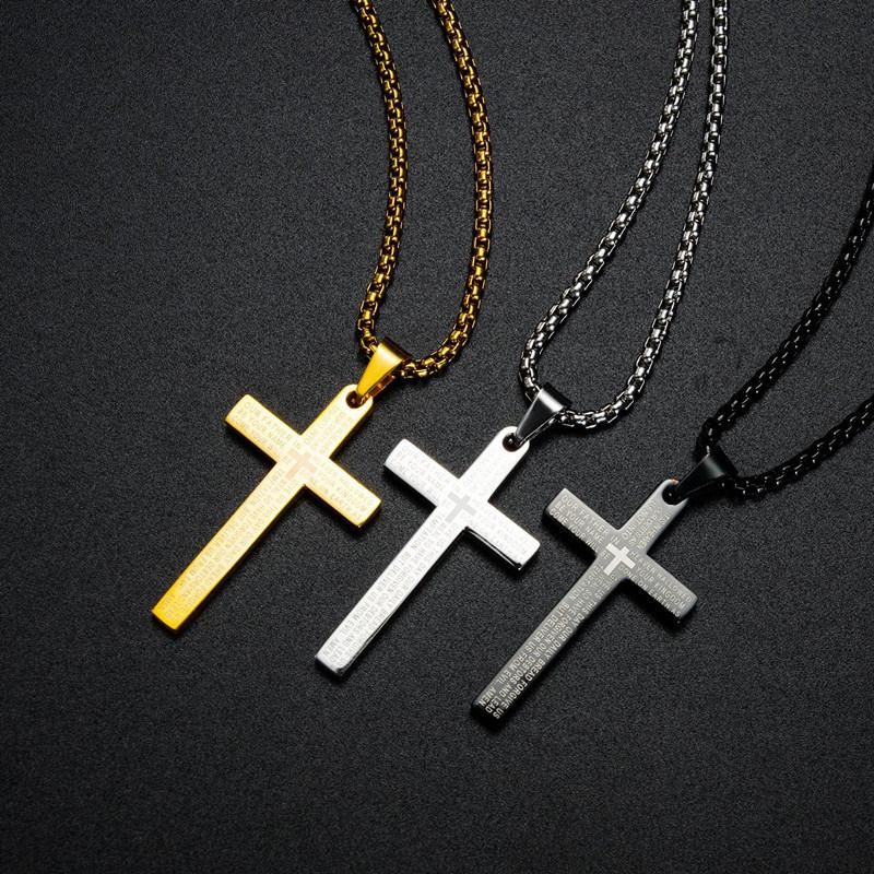 Men′ S Stainless Steel Cross Pendant Necklace with Stainless Steel Chain