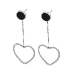 Black Small Round Heart Pendant Gold-Plated Stainless Steel Earrings Stud