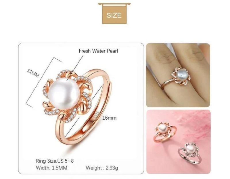 925 Sterling Silver Fresh Water Pearl Adjustable Ring Women Light Luxury Temperament Engagement Jewelry