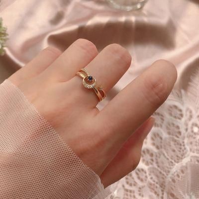 S925 Sterling Silver Gold-Plated Blue Gemstone Star Moon Combination Stacking Ring