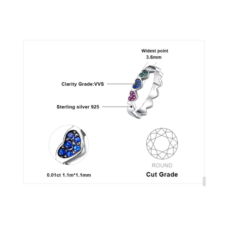 Created Ruby Nano Russian Simulated Emerald Created Blue Spinel Hearts Stackable Rings Jewelry 925 Sterling Silver