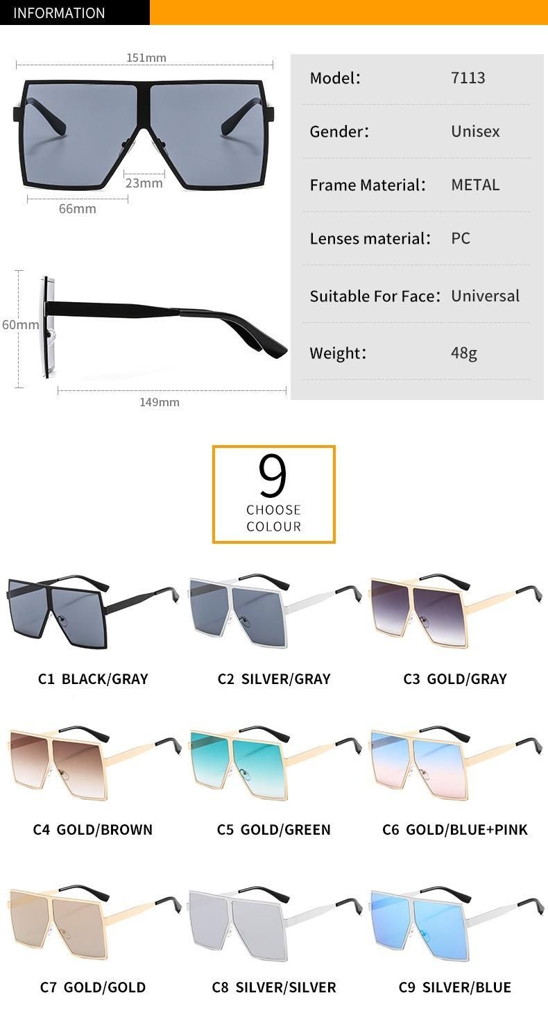 Big Metal Frame Square Sunglasses Hot Sale Style Sunglasses