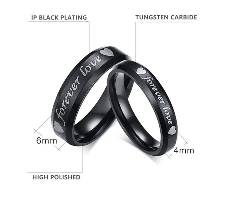 Tungsten Steel Jewelry Forever Love Tungsten Gold Ring Couple Korean Version of Brashed Black Ring Tstr316