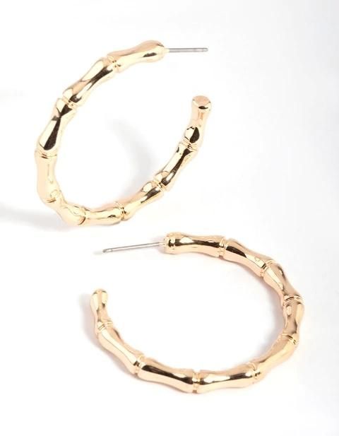 Manufacture New Trendy Fashion Gold Plated Bamboo Detail Hoop Earrings for Women Fashion Accessories