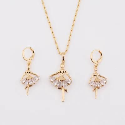 Costom Fashion Women 18K Gold Plated Alloy Crystal Silver Jewelry Chain Sets Pendant Necklace