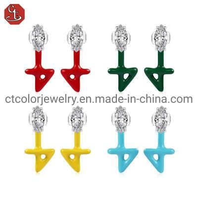 Fashion Jewelry Color Enamel Stud Silver Earrings