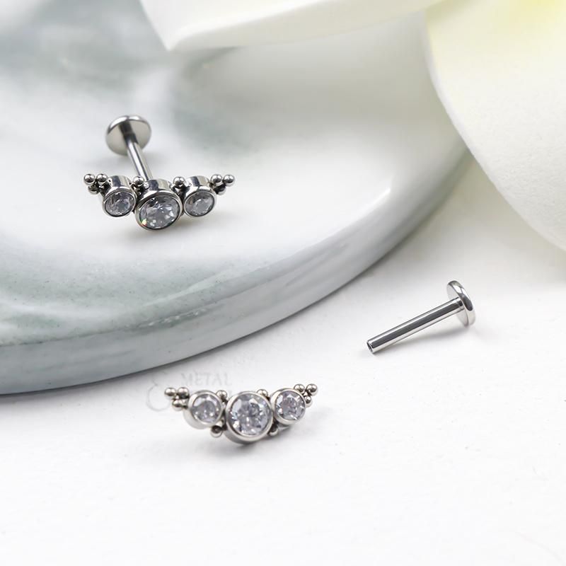 Eternal Metal ASTM F136 Titanium Internally Threaded Three Stones Cluster Balls Labret Body Piercing