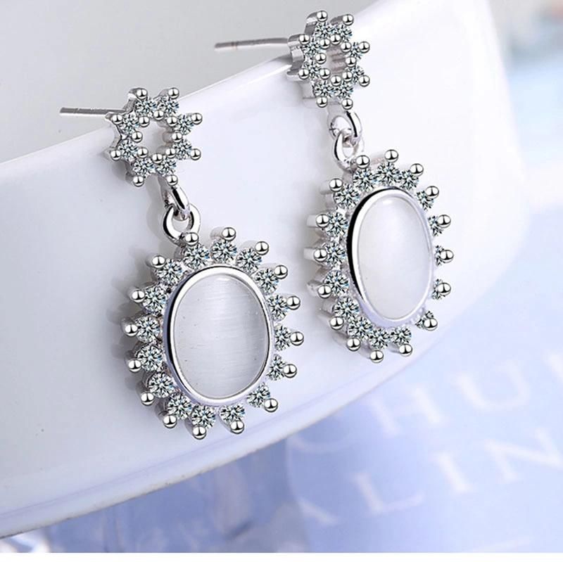 Fashion Opal Brass Flower Fill Zircon Stud Earring