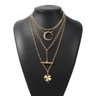 Fashion Wholesale Gold Diamond Pendant Multilayer Layered Choker Silver Jewellery Women Custom Jewelry Ladies Necklace