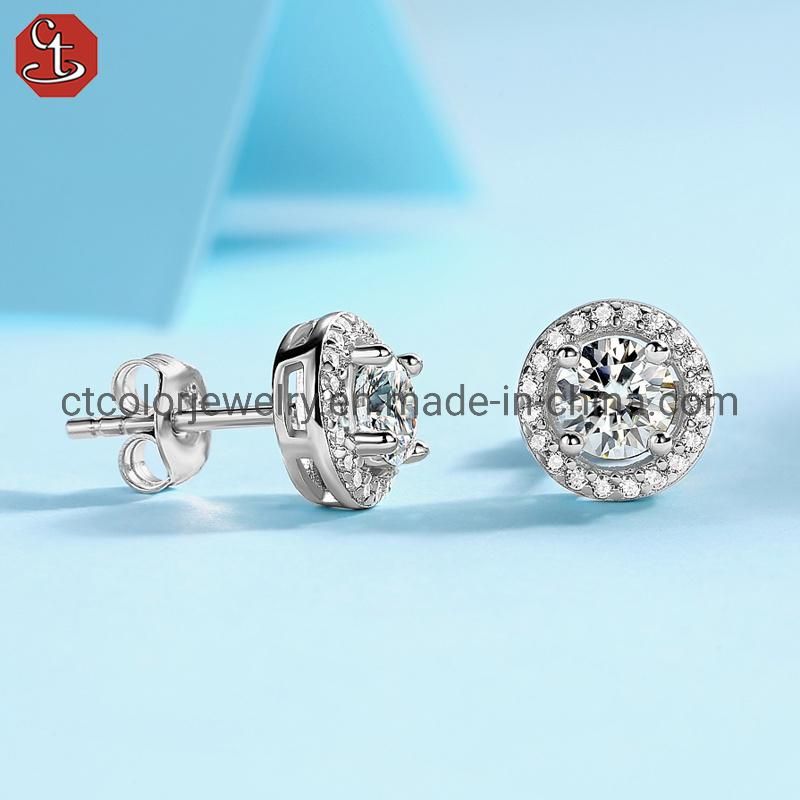 50 Points Moissanite Round Stud Earrings 925 Sterling silver fashion jewelry elegant earrings for girls