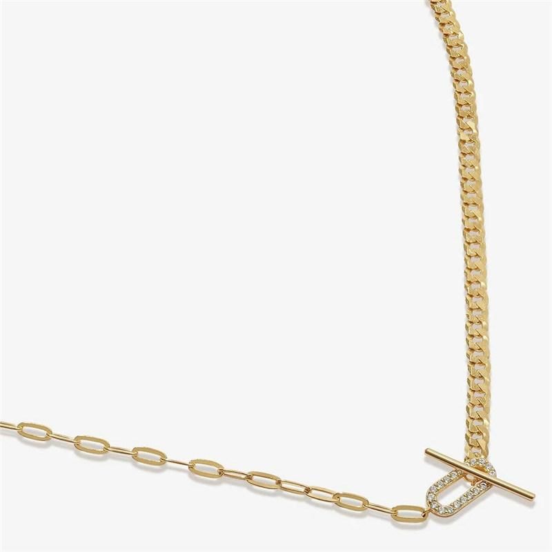 2022 Trendy Popular 18K Gold Plated 2 Different Type Chains Safety Pin Shape Toggle Clasp Necklace for Women