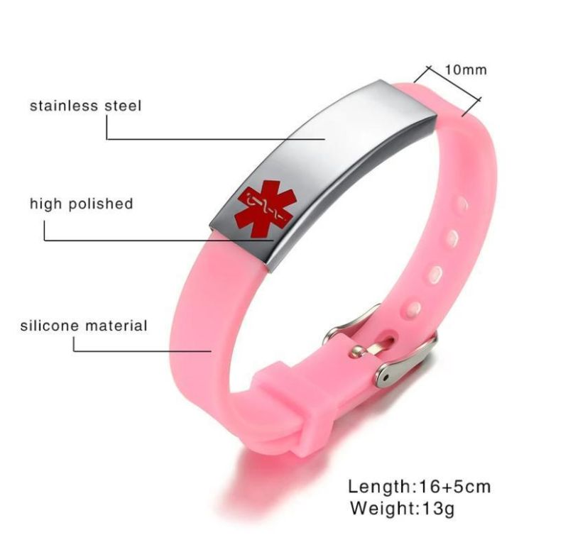 Medical Alert High-Quality ID Bracelet Laser Engraved Adjustable Silicone Bangle Wristband Bracelet for Men Women