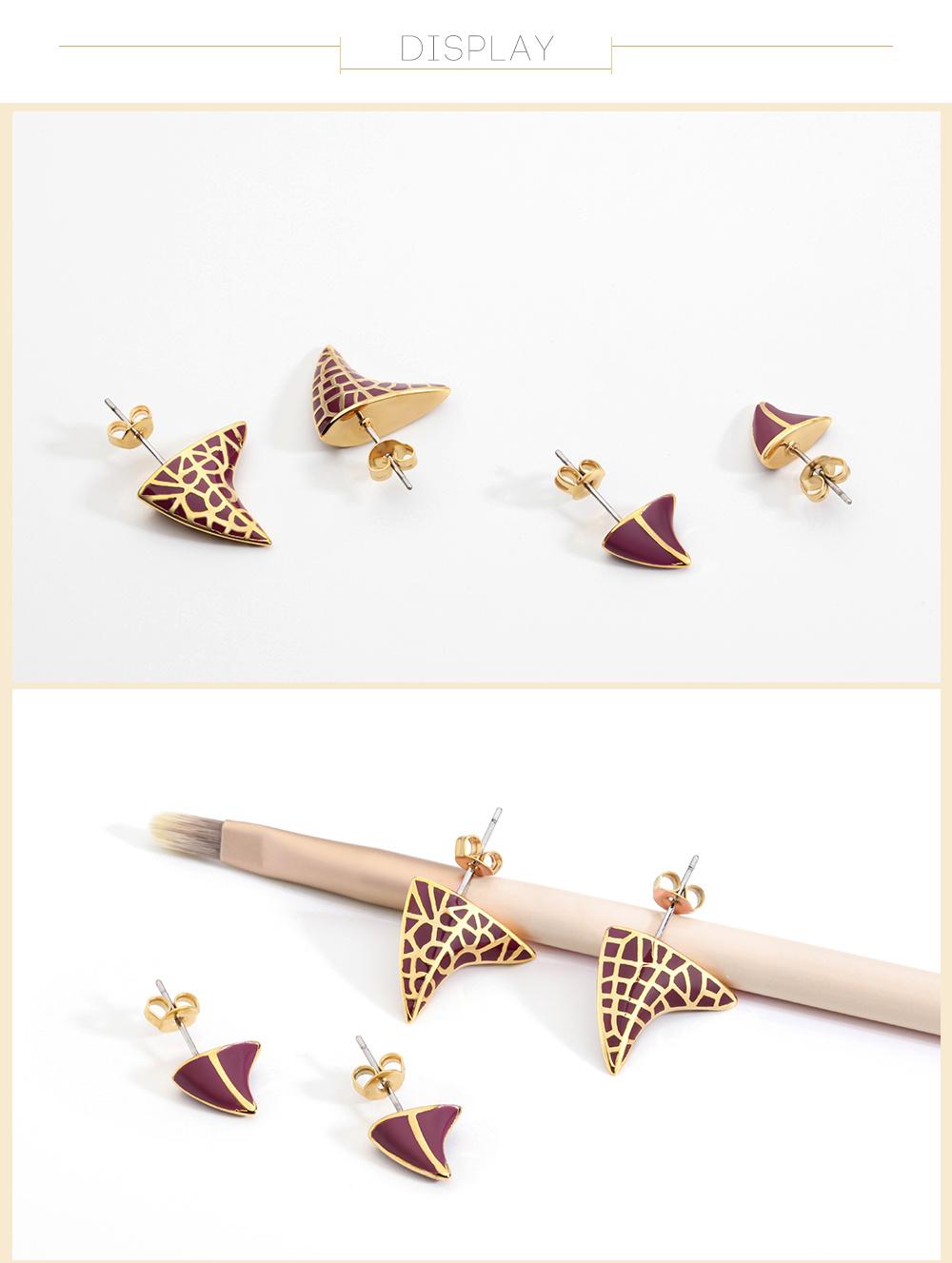 Shark Tooth Shape Copper Ear Stud with Red Wine Enamel