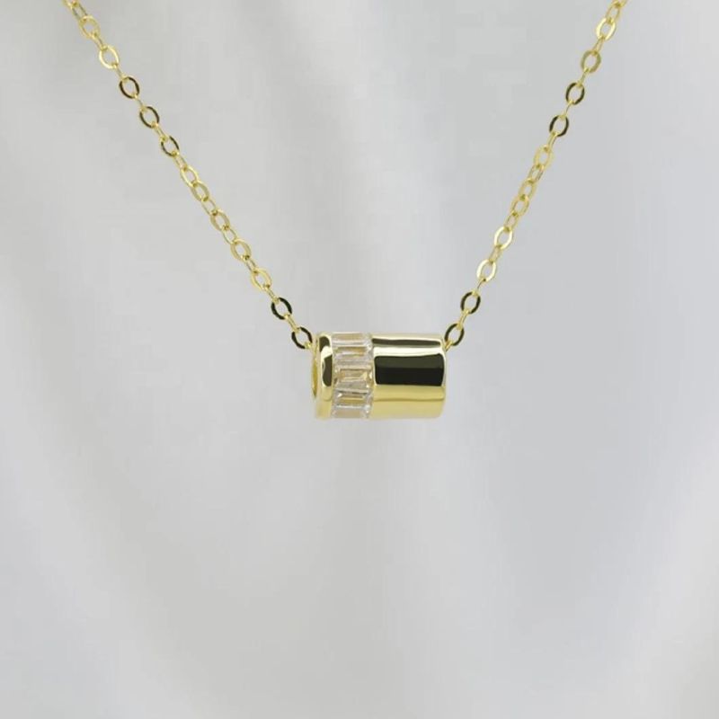 925 Sterling Silver 14K Gold Plated Zircon Pendant Necklace for Women Fashion Wedding Party Jewelry