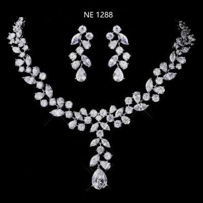 Luxury CZ Necklace Earring Jewelry Set, Elegant CZ Necklace Earring Jewelry Set, Wedding Bridal CZ Jewelry Set