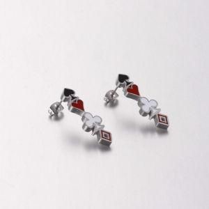 Poker Hearts Spades Squares Plum Blossom Gold-Plated Stainless Steel Earrings Stud