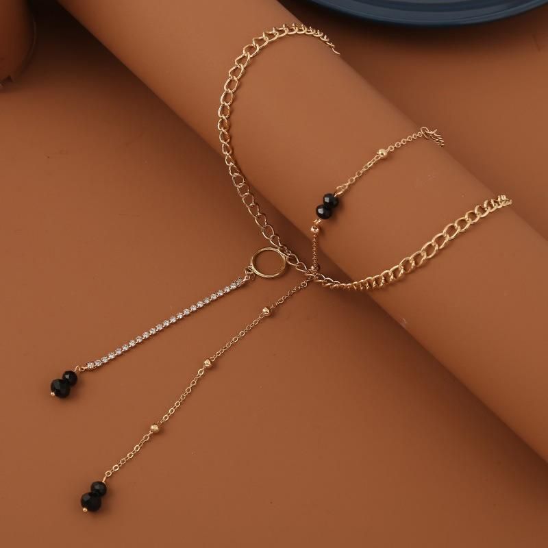 2022 Trendy Black Crystal Beaded Pendants Necklaces for Women Simple Gold Color Metal Rhinestone Chain Necklace Statement Jewelry