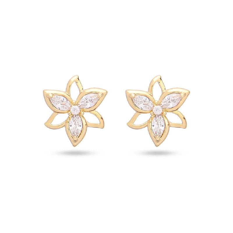 New Arrival Unique Special Flower Shaped 18K Gold Plated Brass Alloy Cubic Zirconia Women Earring for Lady Accessories Wedding Gift Appointment
