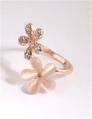 Factory Supplier Imitation Fashion Jewelry Rose Gold Diamante Flower Ring
