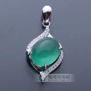 Fashion Big Jade Stone Pendant 925 Sterling Silver