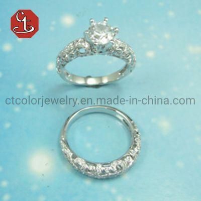 Classic Solitaire Ring 2PCS Rings With Micro Paved Elegant Bridal Ring Wedding Anniversary Ring Band For Women
