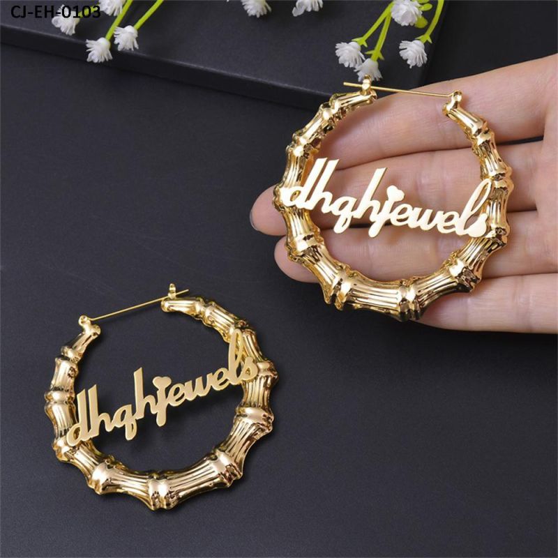 Hot Trending DIY Letters Gold Plated Personalized Big Large Gold Custom Hoop Door Knocker Bamboo Earrings