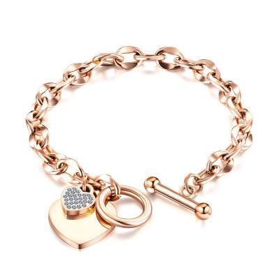 Stainless Steel Heart Bracelet with AAA Cubic Zirconia